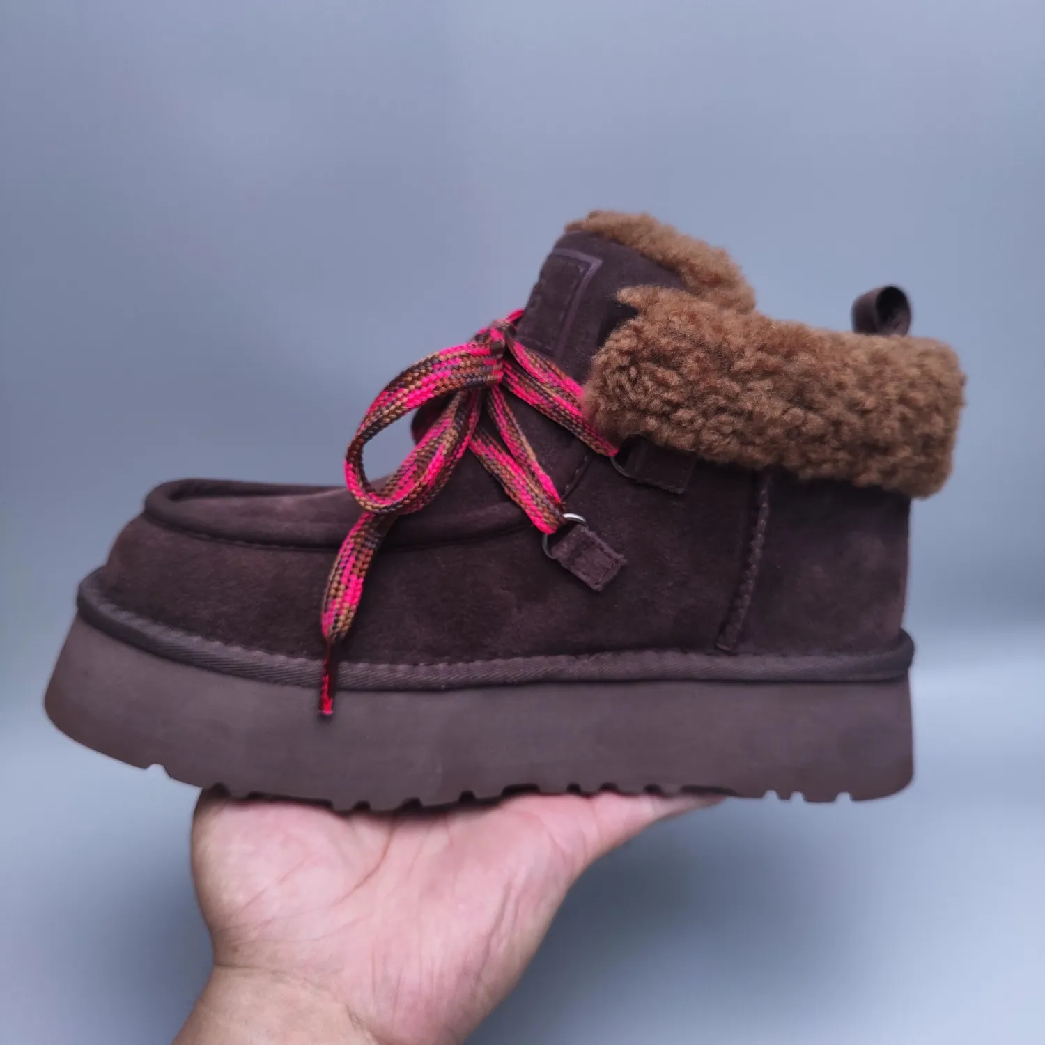 💰560 UGG sheepskin all-in-one snow boots 3954 thick-soled lace-up women's boots Color: Maroon Black Chocolate Brown Gray Size: 35-41